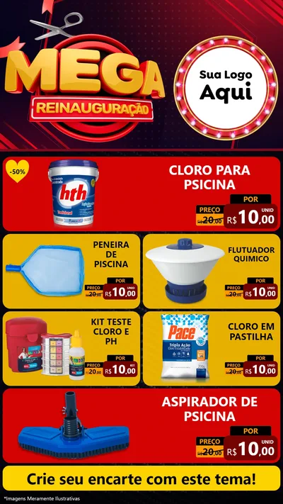 Modelo de TV para TV Vertical com o tema Mega Reinauguração para Produtos para Piscina