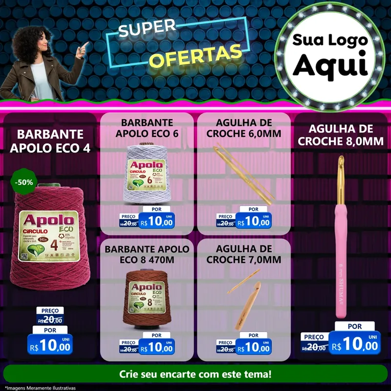 Modelo de Rede Social para Feed Facebook com o tema Super Ofertas para Armarinho e Aviamentos