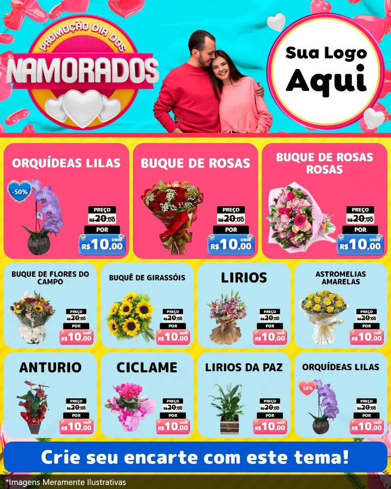 Modelo de Rede Social para Feed Instagram com o tema Promoção Dia dos Namorados para Floricultura e jardim