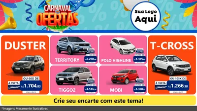 Modelo de TV para TV Horizontal com o tema Carnaval de Ofertas para Concessionaria de Carros