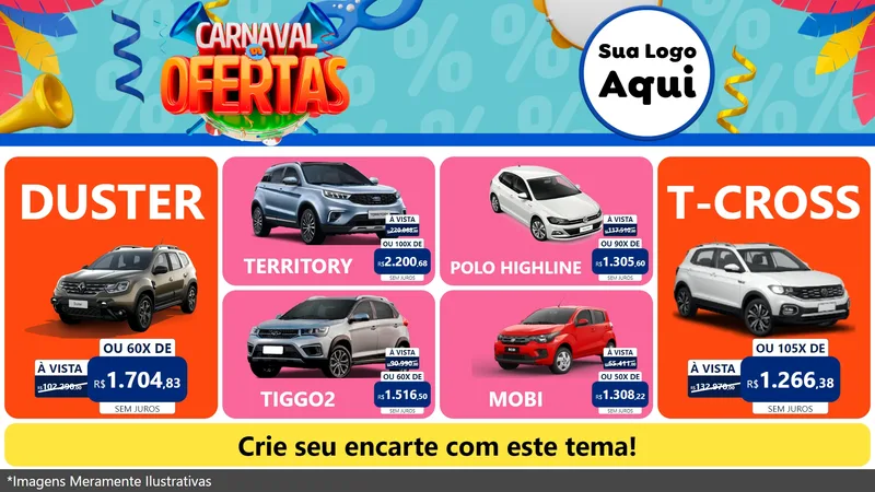 Modelo de TV para TV Horizontal com o tema Carnaval de Ofertas para Concessionaria de Carros