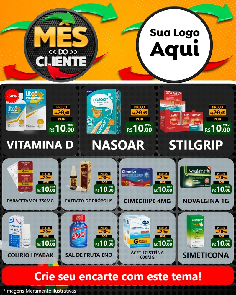 Modelo de Rede Social para Feed Instagram com o tema Mês do Cliente para Farmácia