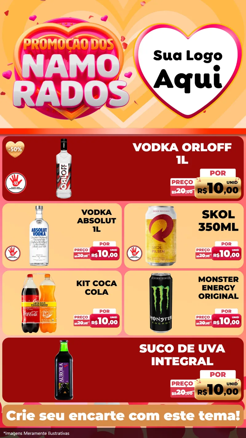 Modelo de TV para TV Vertical com o tema Promoção dos Namorados para Distribuidora de bebidas
