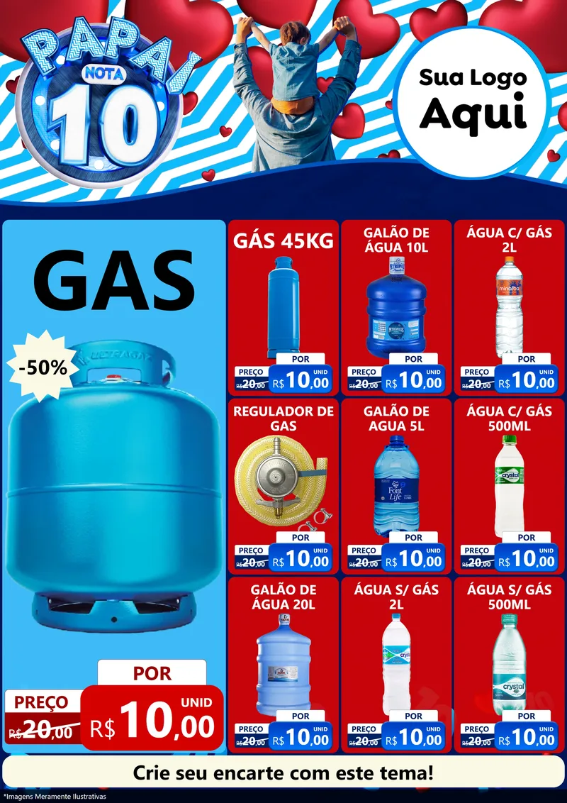 Modelo de Encarte para Encarte A4 Vertical com o tema Papai Nota 10 para Água e gás