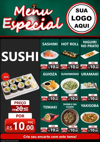 Modelo de Encarte para Encarte A4 Vertical com o tema Menu Especial para Comida japonesa