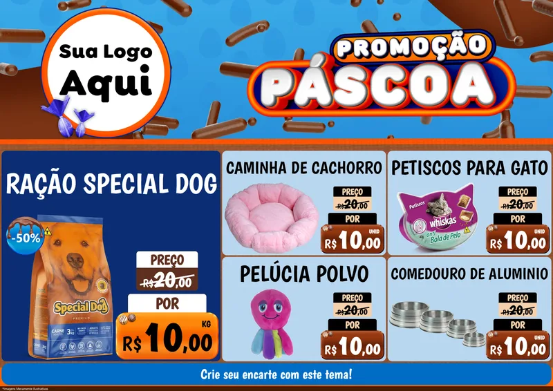 Modelo de Encarte para Encarte A4 Horizontal com o tema Promoção Páscoa para Pet Shop
