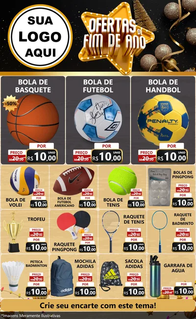 Modelo de Encarte para Encarte Grande com o tema Ofertas de Fim de Ano para Artigos Esportivos