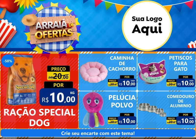 Modelo de Encarte para Encarte A4 Horizontal com o tema Arraiá de Ofertas para Pet Shop