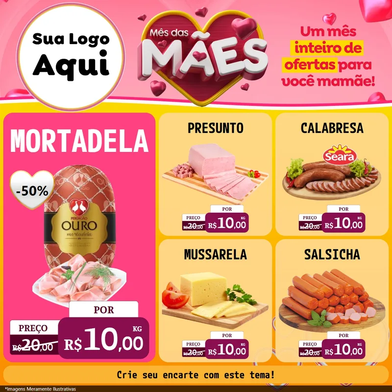 Modelo de Rede Social para Feed Facebook com o tema Mês das Mães para Frios e Laticínios