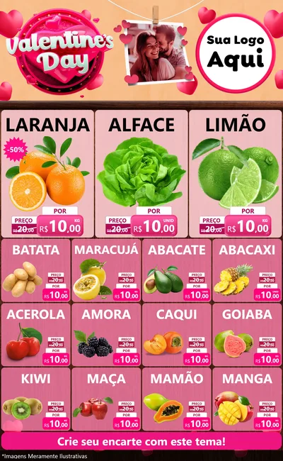 Modelo de Encarte para Encarte Grande com o tema Valentine's Day para Hortifrúti