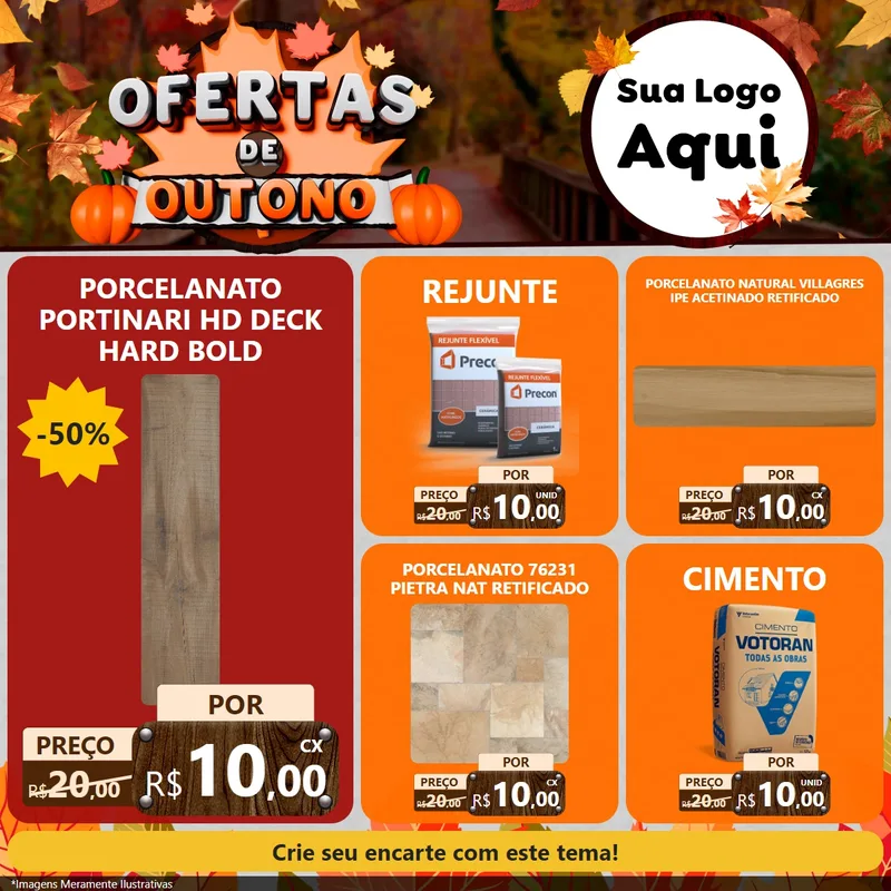 Modelo de Rede Social para Feed Facebook com o tema Ofertas de Outono para Pisos e revestimentos
