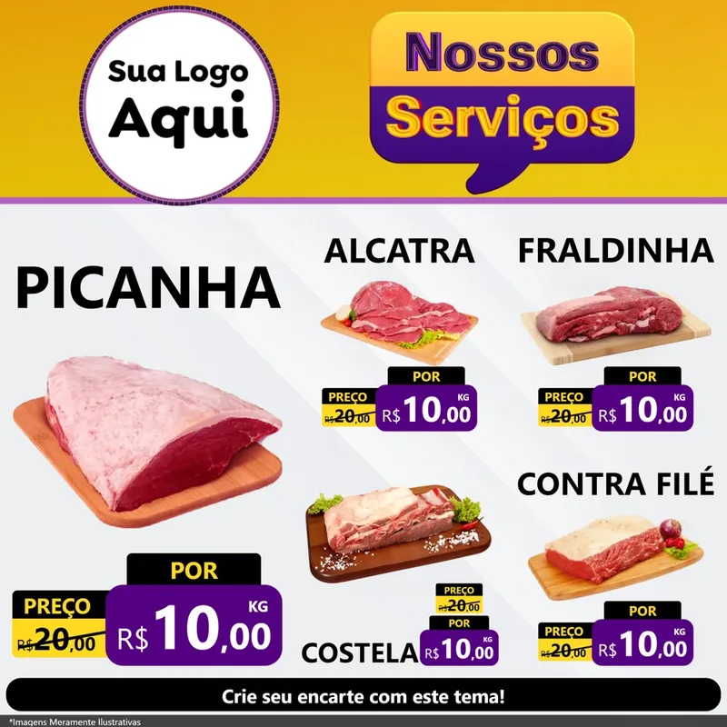 Modelo de Rede Social para Feed Facebook com o tema Nossos Serviços para Açougue