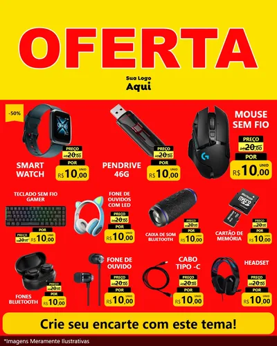 Modelo de Rede Social para Feed Instagram com o tema OFERTA - Vermelho Cartaz para Informática