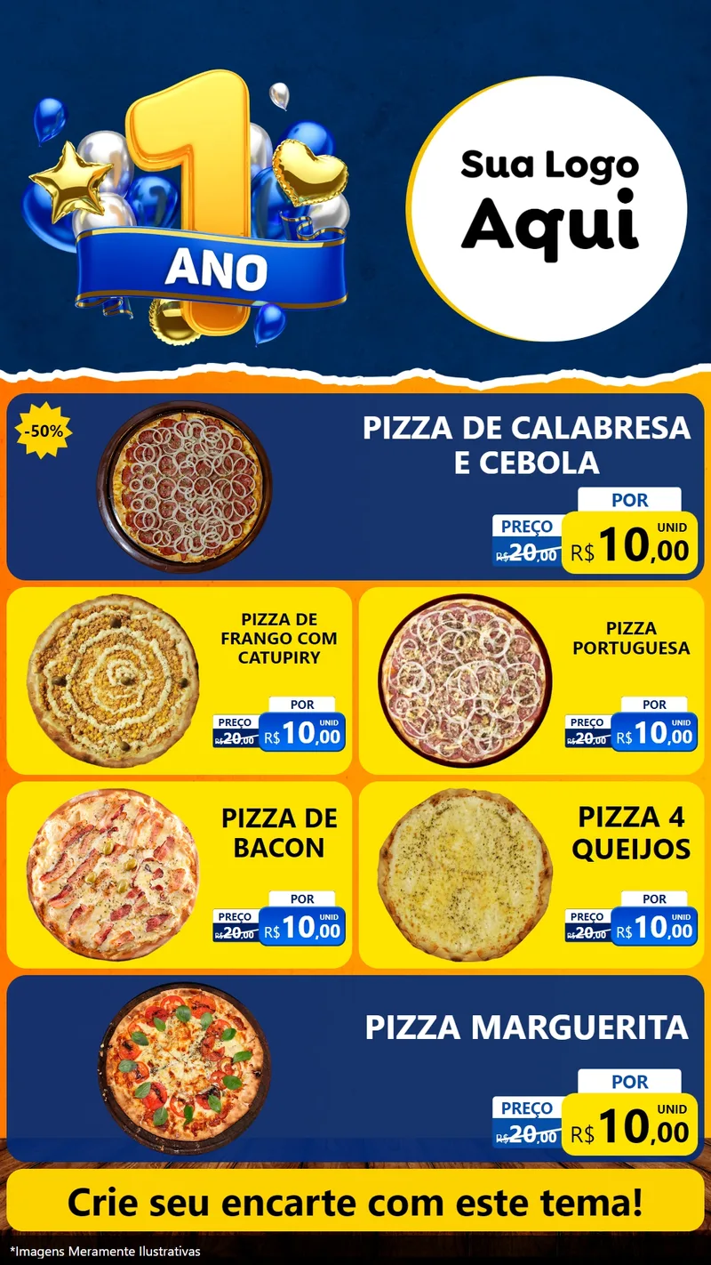 Modelo de TV para TV Vertical com o tema Um Ano de Aniversário para Pizzaria