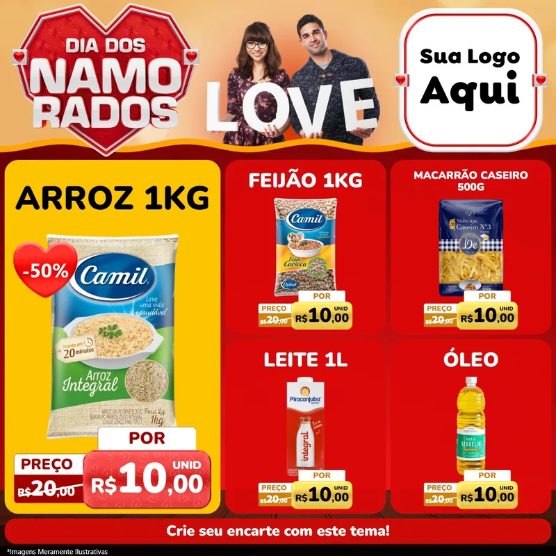 Modelo de Rede Social para Feed Facebook com o tema Dia dos Namorados para Supermercado