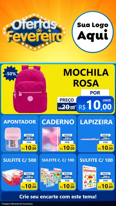 Modelo de Rede Social para Stories com o tema Ofertas de Fevereiro para Papelaria