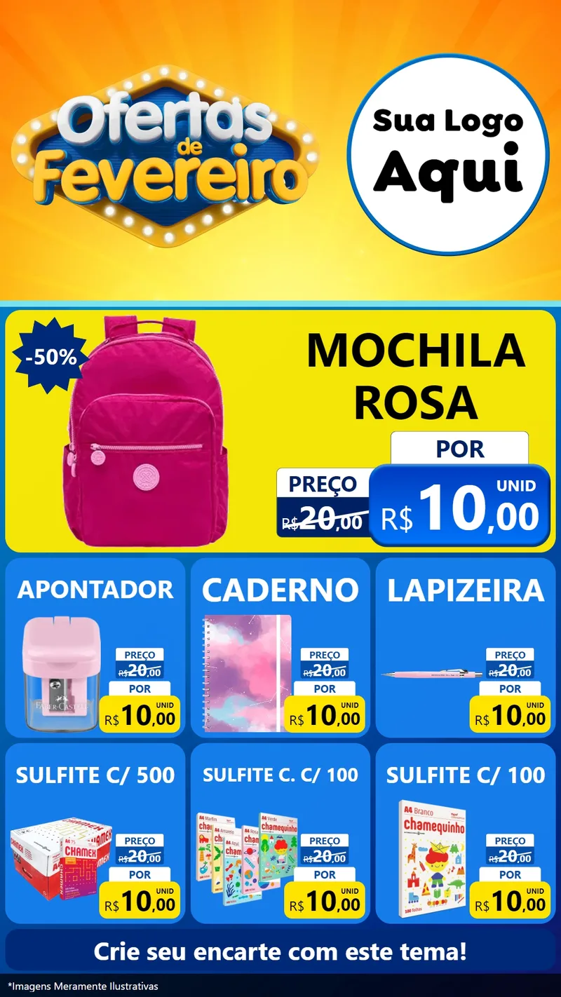 Modelo de Rede Social para Stories com o tema Ofertas de Fevereiro para Papelaria
