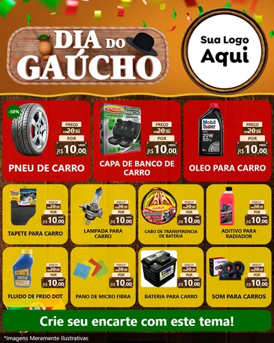 Modelo de Rede Social para Feed Instagram com o tema Dia do Gaúcho para Auto peças