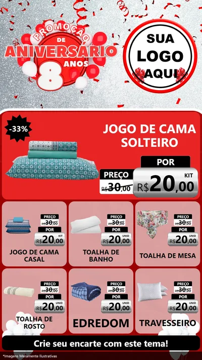 Modelo de Rede Social para Stories com o tema Promoção de Aniversário - 8 Anos para Cama, Mesa e Banho