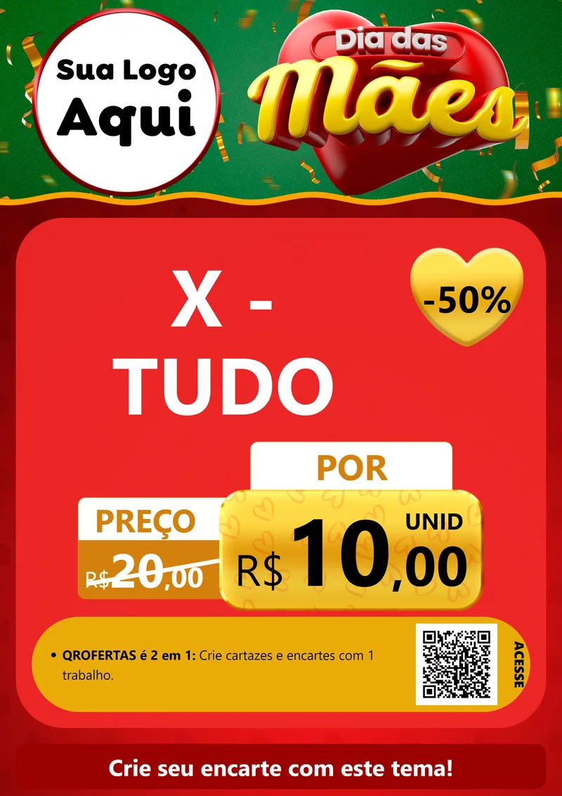 Modelo de Cartaz para Cartaz A4 Vertical com o tema Dia das Mães para Hamburgueria
