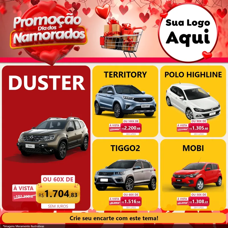 Modelo de Rede Social para Feed Facebook com o tema Promoção Dia dos Namorados para Concessionaria de Carros