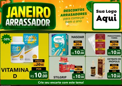 Modelo de Encarte para Encarte A4 Horizontal com o tema Janeiro Arrasador para Farmácia