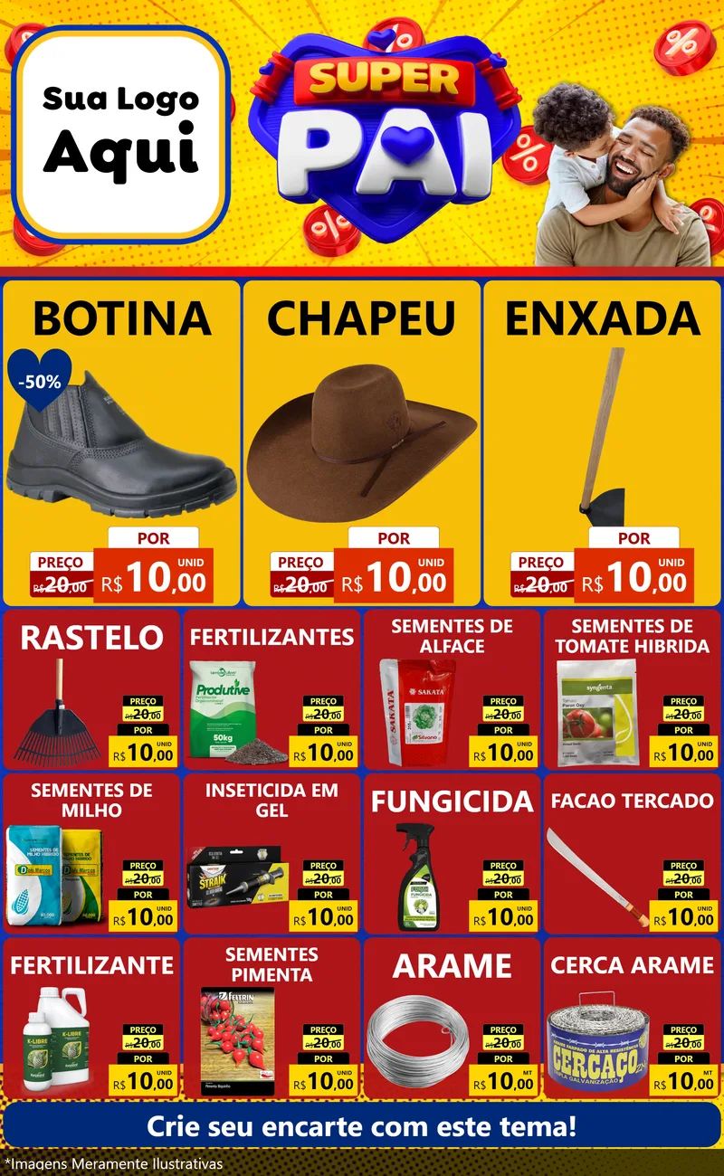 Modelo de Encarte para Encarte Grande com o tema Super Pai para Agropecuária