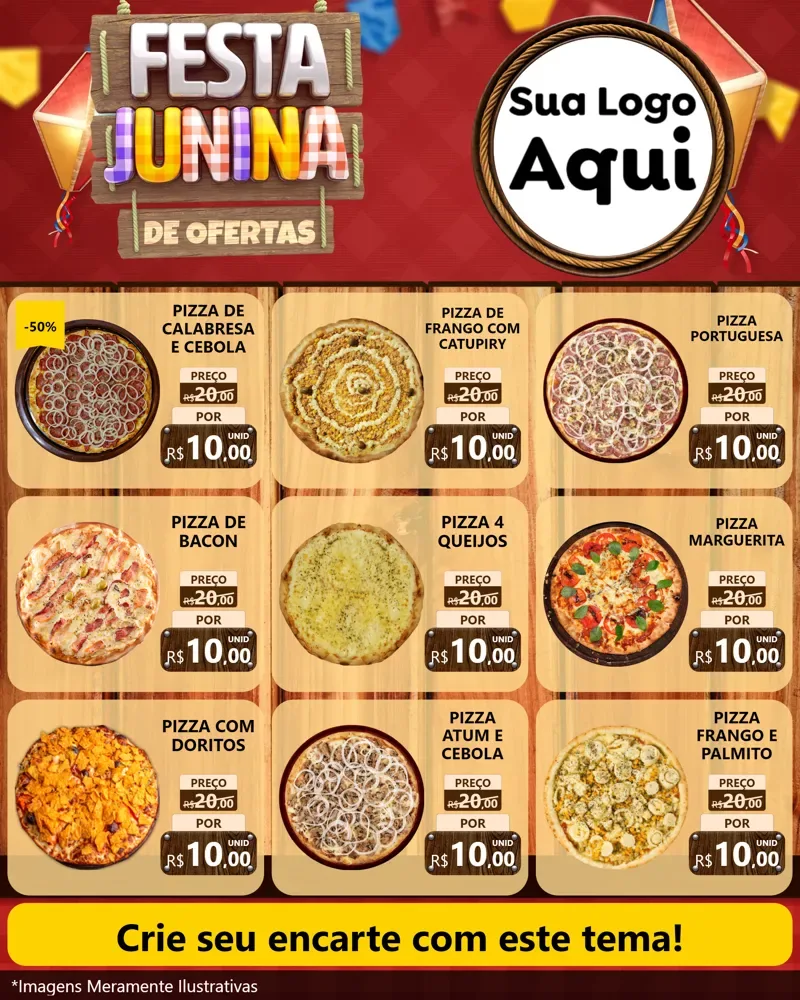 Modelo de Rede Social para Feed Instagram com o tema Festa Junina de Ofertas para Pizzaria