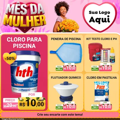 Modelo de Rede Social para Feed Facebook com o tema Mês da Mulher para Produtos para Piscina