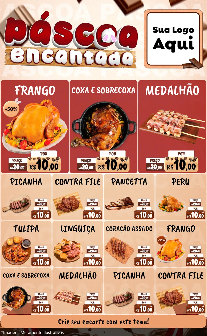 Modelo de Encarte para Encarte Grande com o tema Páscoa Encantada para Assados