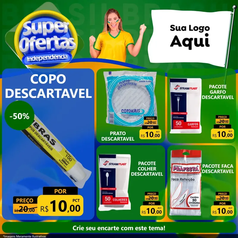 Modelo de Rede Social para Feed Facebook com o tema Super Ofertas de Independência para Embalagens