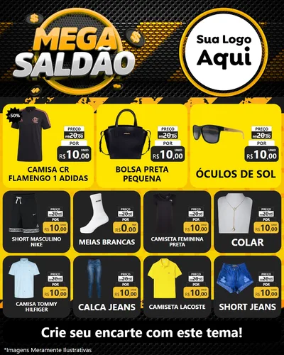 Modelo de Rede Social para Feed Instagram com o tema Mega Saldão para Roupas e acessórios