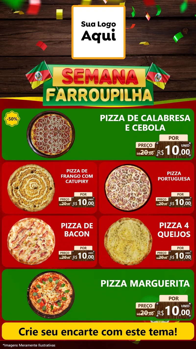 Modelo de TV para TV Vertical com o tema Semana Farroupilha para Pizzaria