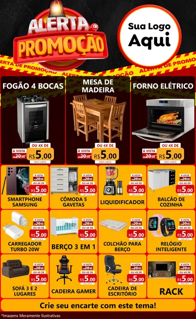 Modelo de Encarte para Encarte Grande com o tema Alerta de Promoção para Móveis e Eletro
