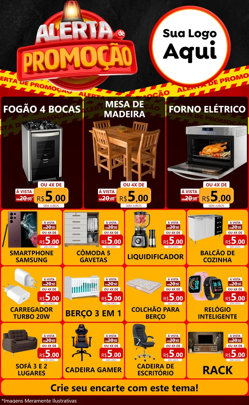 Modelo de Encarte para Encarte Grande com o tema Alerta de Promoção para Móveis e Eletro