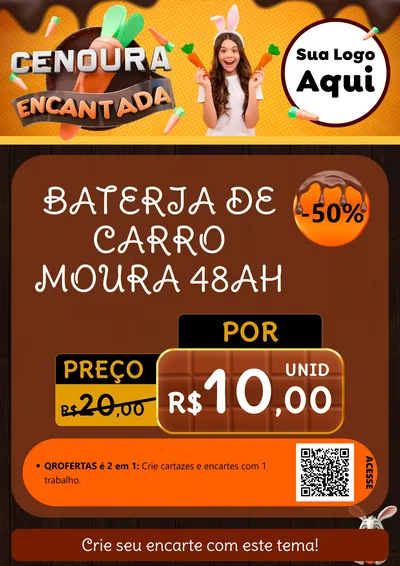 Modelo de Cartaz para Cartaz A4 Vertical com o tema Cenoura Encantada - Páscoa para Baterias Elétricas
