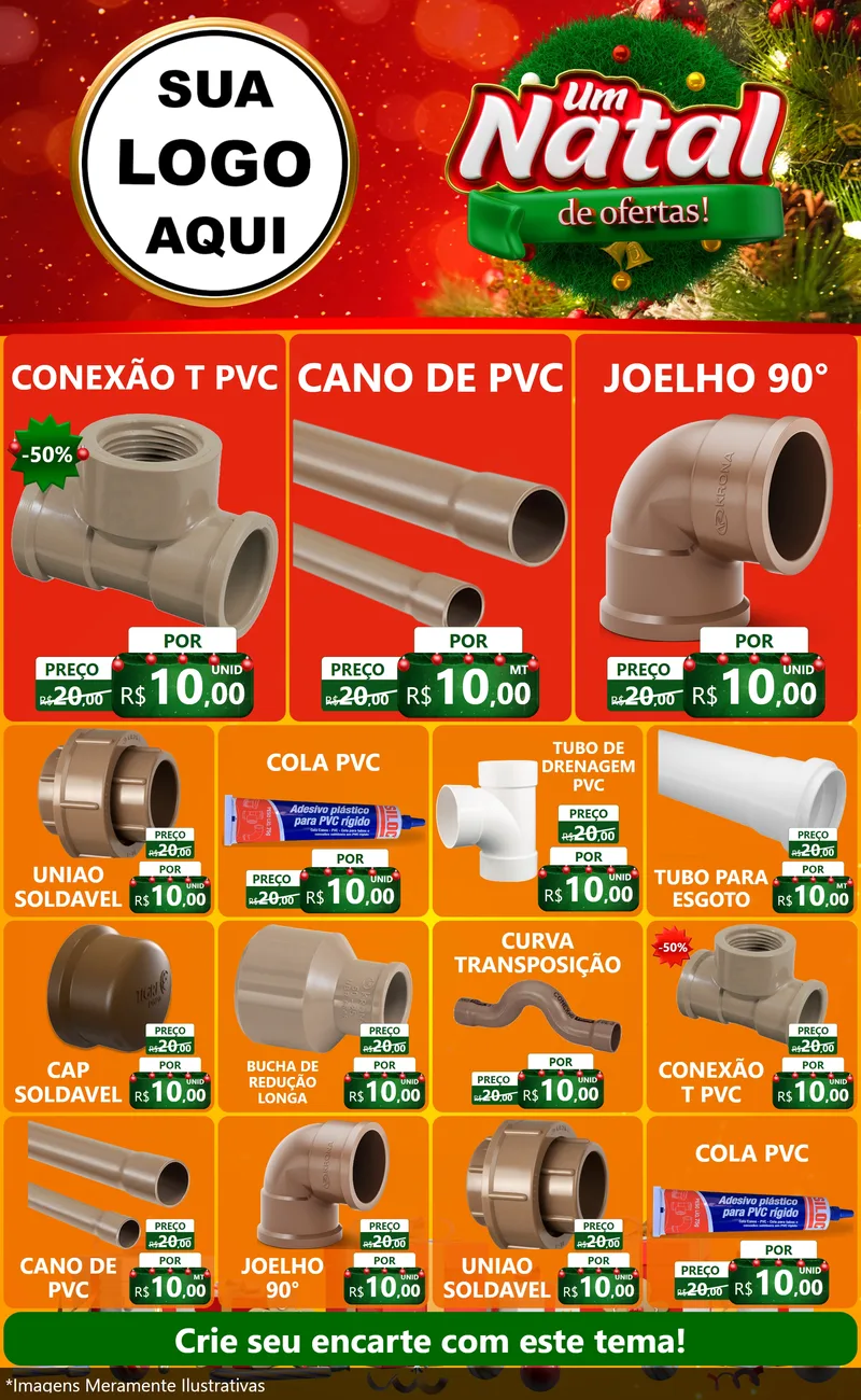 Modelo de Encarte para Encarte Grande com o tema Um Natal de Ofertas para Tubos e conexões
