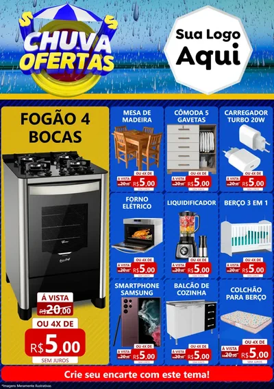 Modelo de Encarte para Encarte A4 Vertical com o tema Chuva de Ofertas para Móveis e Eletro