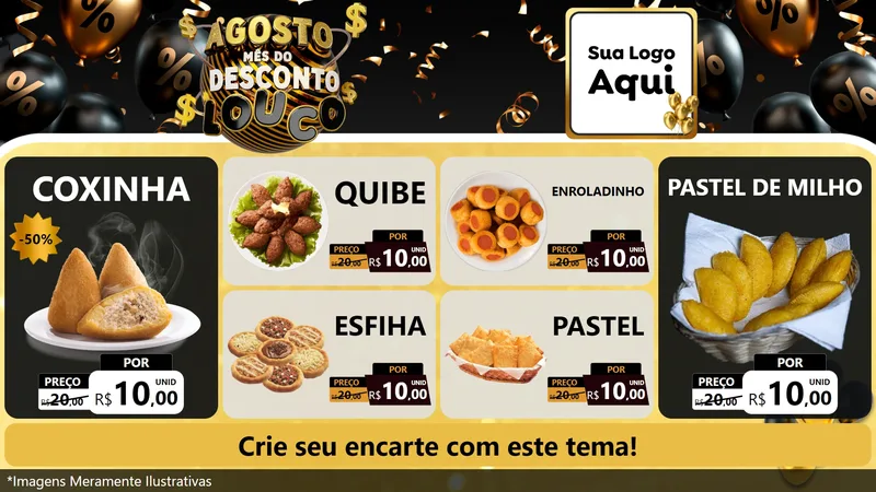 Modelo de TV para TV Horizontal com o tema Agosto Mês do Desconto Louco para Salgadaria