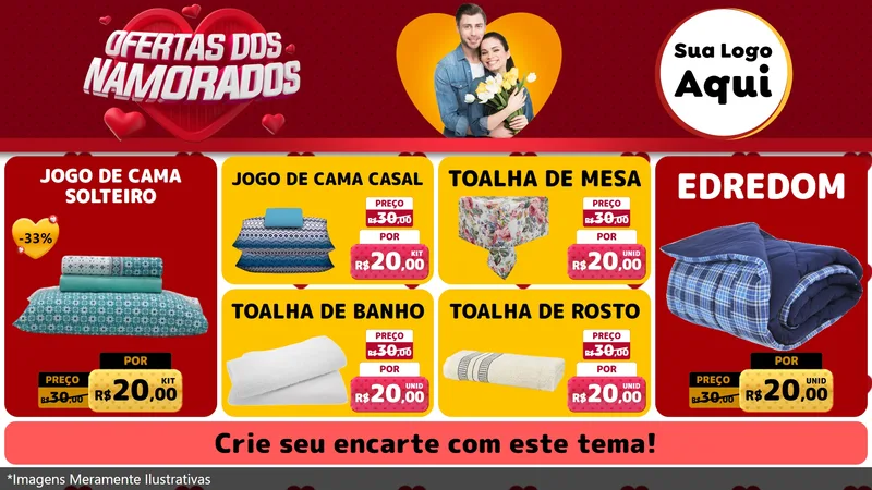 Modelo de TV para TV Horizontal com o tema Ofertas Dos Namorados para Cama, Mesa e Banho