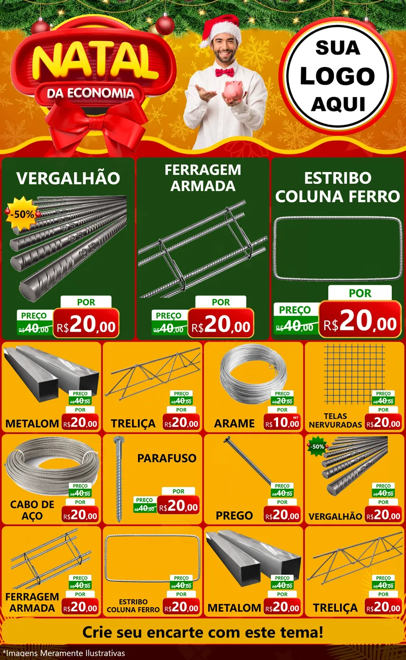 Modelo de Encarte para Encarte Grande com o tema Natal da Economia para Ferragens