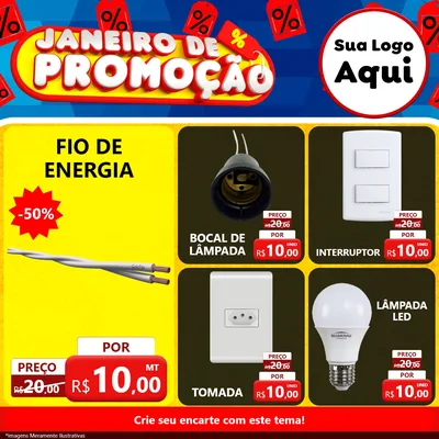 Modelo de Rede Social para Feed Facebook com o tema Janeiro de Promoção para Materiais Elétricos