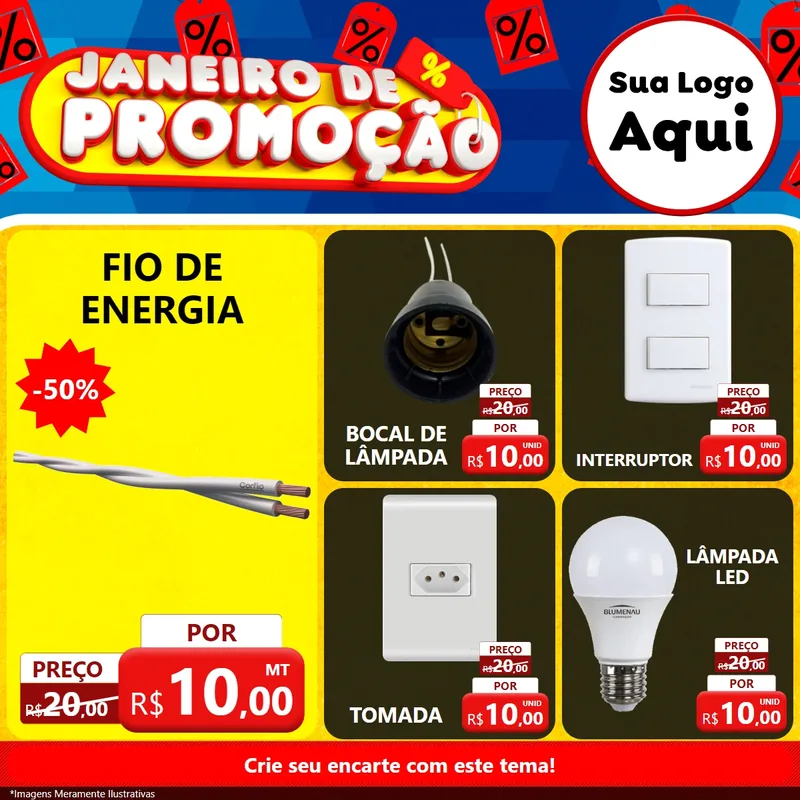 Modelo de Rede Social para Feed Facebook com o tema Janeiro de Promoção para Materiais Elétricos