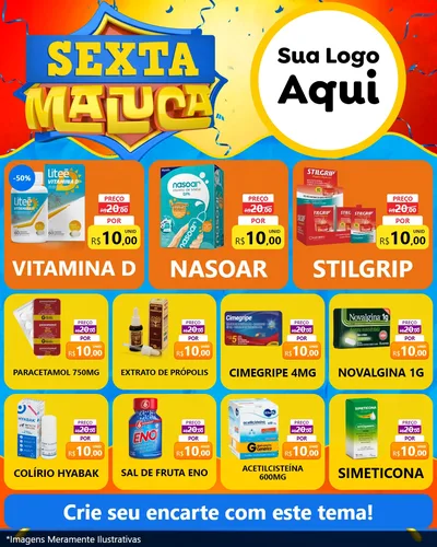 Modelo de Rede Social para Feed Instagram com o tema Sexta Maluca para Farmácia