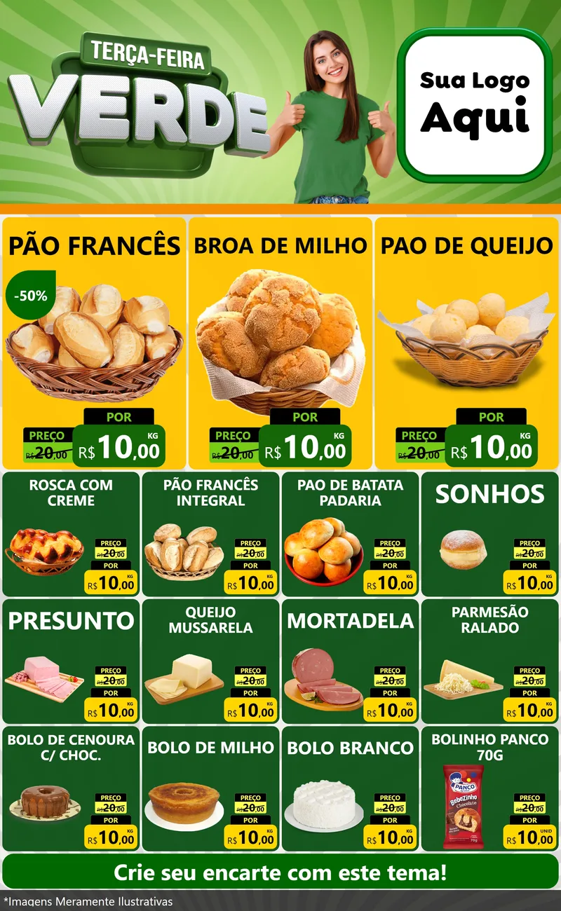 Modelo de Encarte para Encarte Grande com o tema Terça - Feira Verde para Padaria