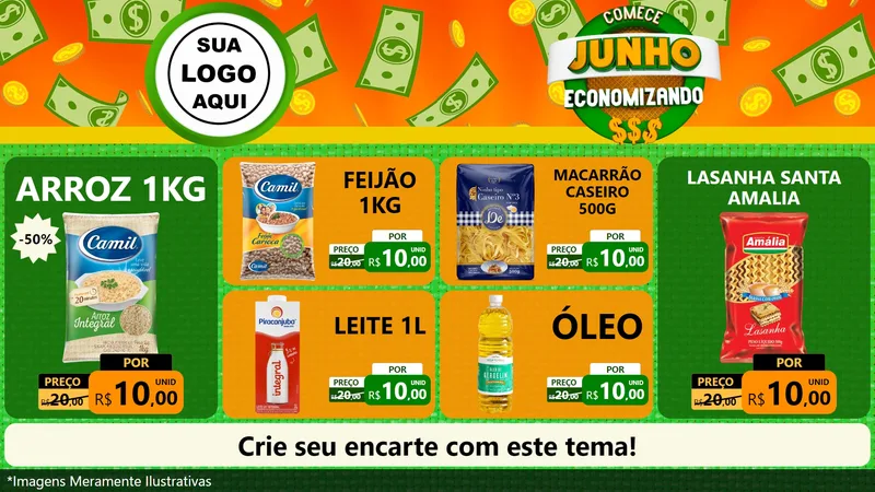 Modelo de TV para TV Horizontal com o tema Comece Junho Economizando para Supermercado