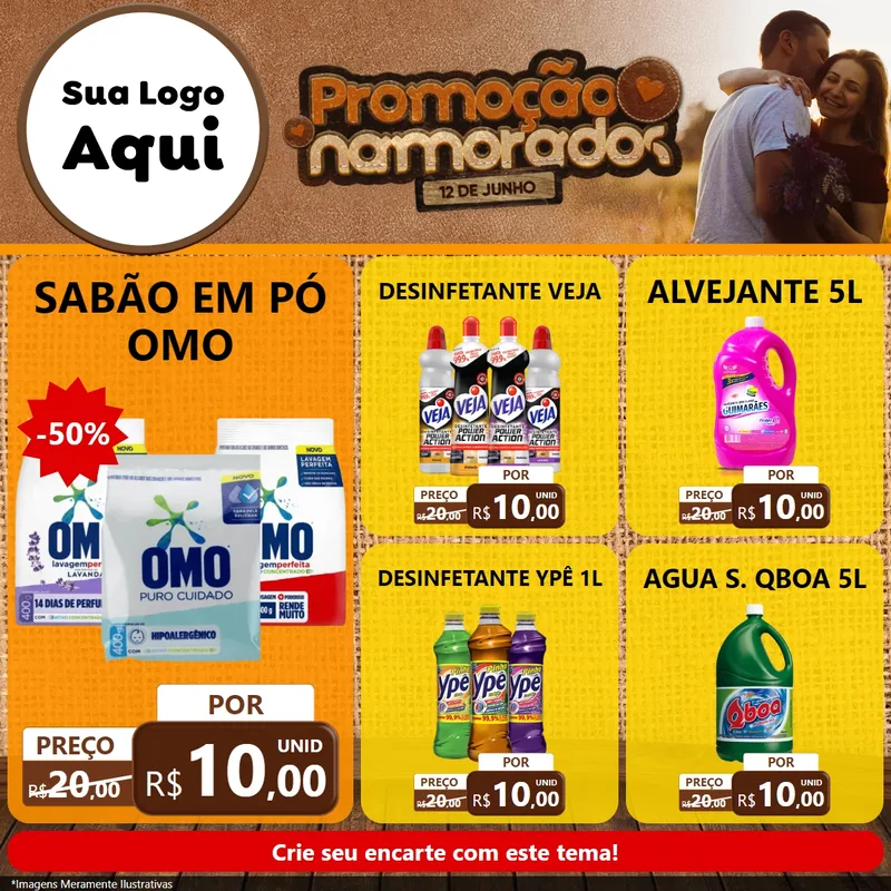 Modelo de Rede Social para Feed Facebook com o tema Promoção Namorados para Produtos de Limpeza