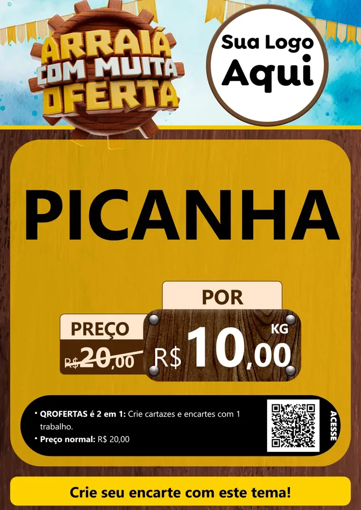 Modelo de Cartaz para Cartaz A4 Vertical com o tema Ofertas de São João - Junina para Açougue