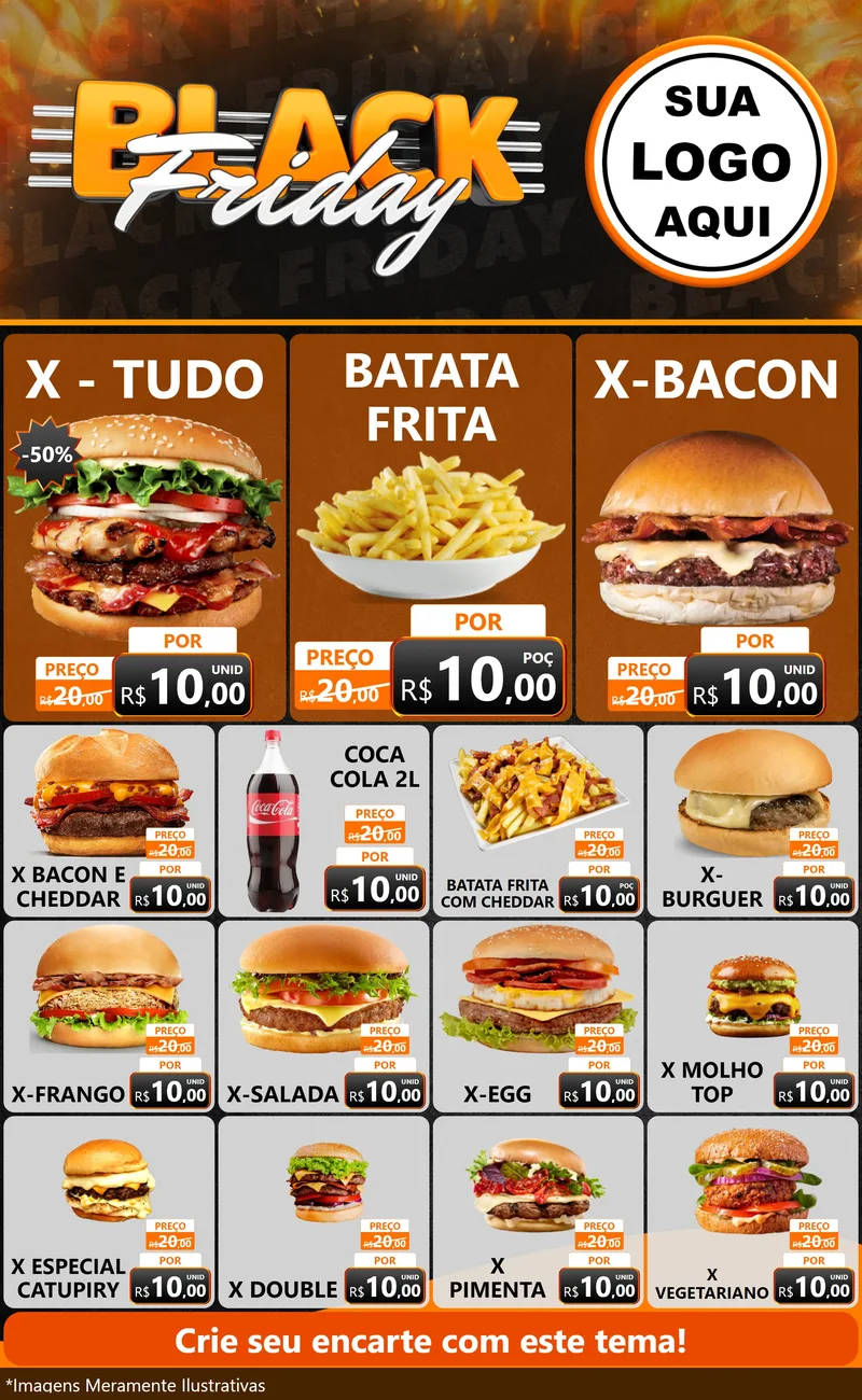 Modelo de Encarte para Encarte Grande com o tema Black Friday para Hamburgueria