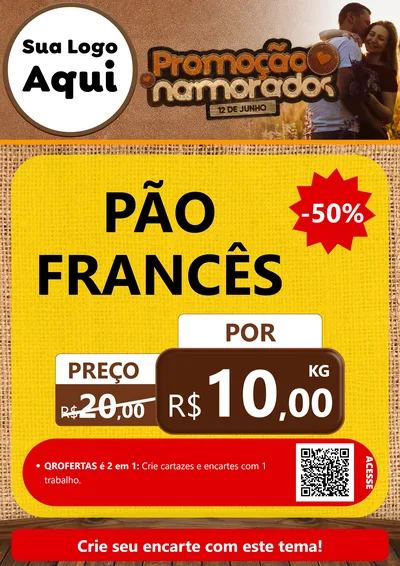 Modelo de Cartaz para Cartaz A4 Vertical com o tema Promoção Namorados para Padaria